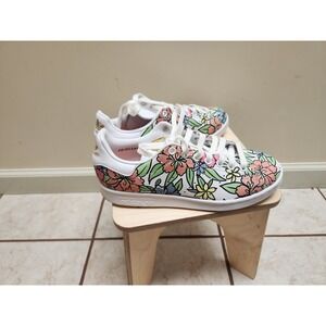 Adidas Stan Smith Floral Print Sneakers White Pink Green Women's Size 6.5